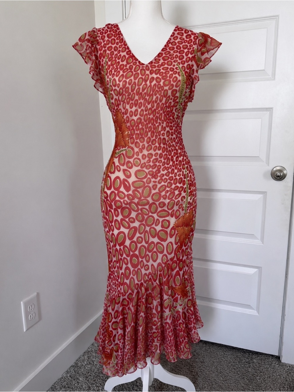 Vintage Jessica Taylor Ruffle Strap Dress
Beaded Sequin Geometric Print Size M